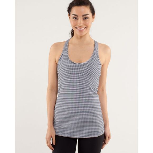 Lululemon Cool Racerback Tank Top Gingham Inkwell Womens Size 6 - Picture 1 of 7